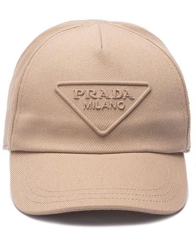 Prada Tonal Triangle Logo Baseball Hat - Natural