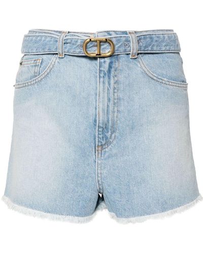 Twin Set Denim Shorts With Belt - Blue