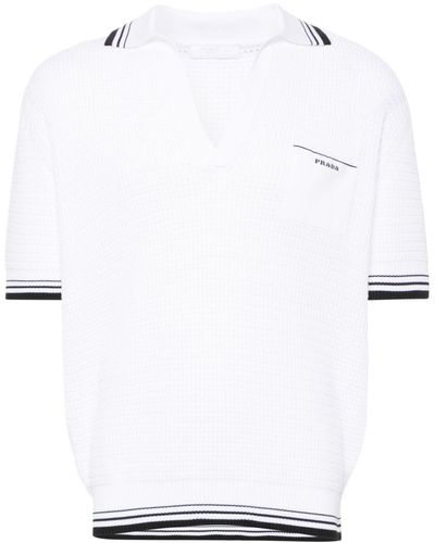 Prada Logo-intarsia Polo Top - White