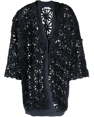 Brunello Cucinelli Sequin-embellished Crochet-knit Cardigan - Black