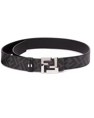 Fendi `ff` Leather Reversible Belt - White