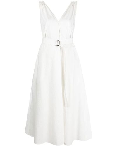 Brunello Cucinelli Belted V-neck Dress - White