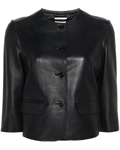 P.A.R.O.S.H. Cropped Button-up Leather Jacket - Black