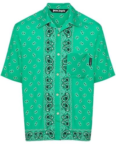 Palm Angels `paisley` Bowling Shirt - Green