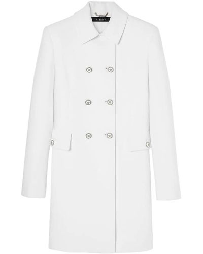 Versace Spread-Collar Double-Breasted Coat - White