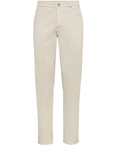 Brunello Cucinelli Straight-leg Stretch-cotton Pants - Natural
