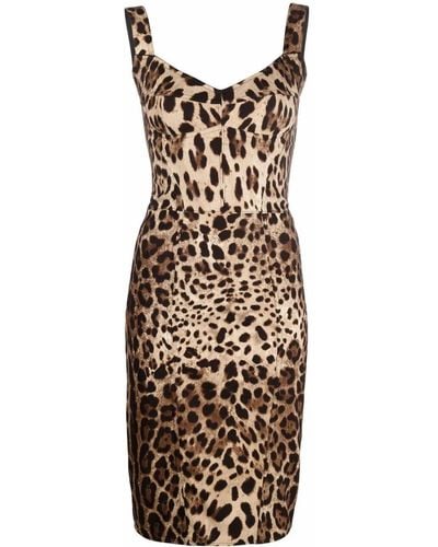 Dolce & Gabbana Brown Leopard Print Midi Dress - Women's - Silk/polyamide/polyester/spandex/elastanespandex/elastane - Natural