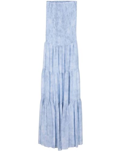 Michael Kors Chambray-print Tiered Maxi Dress - Blue