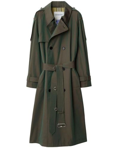 Burberry Long Cotton Trench Coat - Green