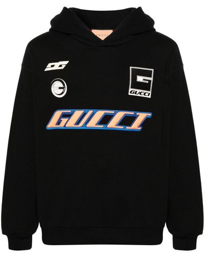 Gucci Logo-embroidered Cotton Hoodie - Black