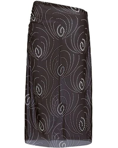 Prada Abstract-Print Midi Pencil Skirt - Black