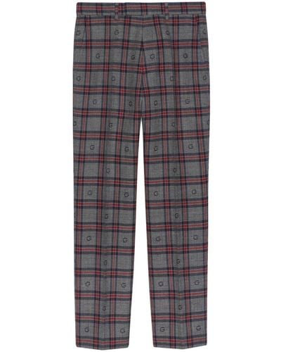 Gucci Check-pattern Wool Tapered Trousers - Grey