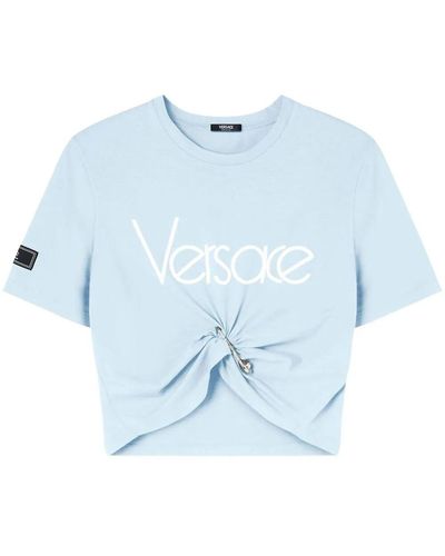 Versace Cropped T-Shirt With Print - Blue
