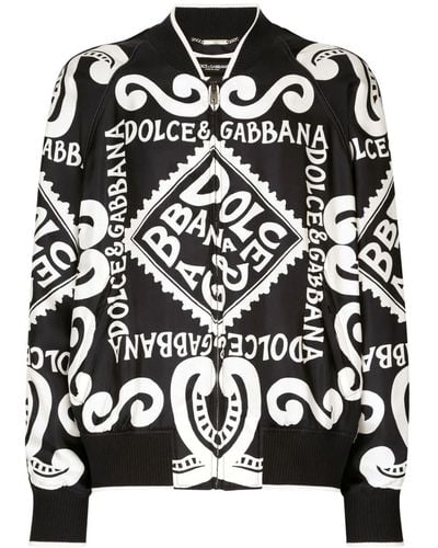Dolce & Gabbana Logo-Print Silk Bomber Jacket - Black