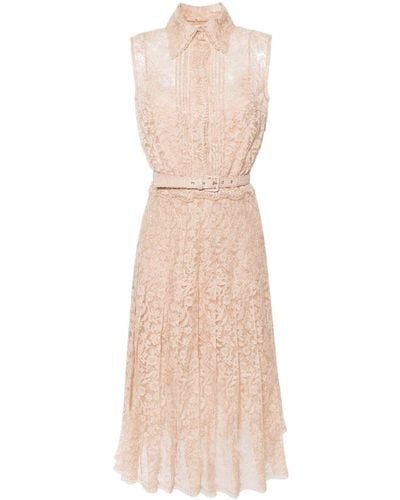 Ermanno Scervino Floral-lace Pleated Shirtdress - Natural