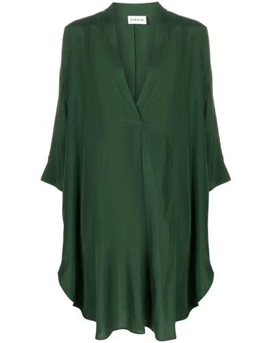 P.A.R.O.S.H. V-neck Silk Midi Dress - Green