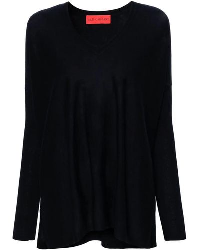 Wild Cashmere V-Neck Boxy Sweater - Black