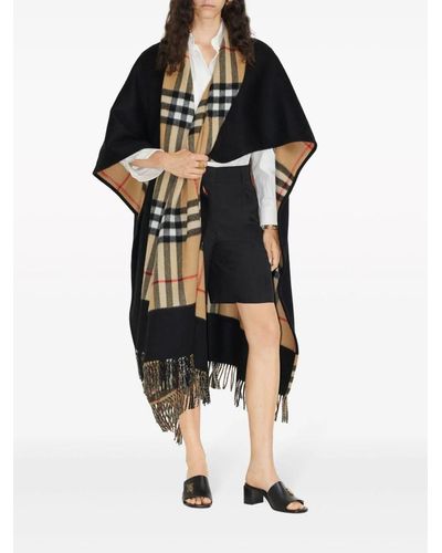 Burberry Cape in lana-cashmere con motivo vintage check - Nero