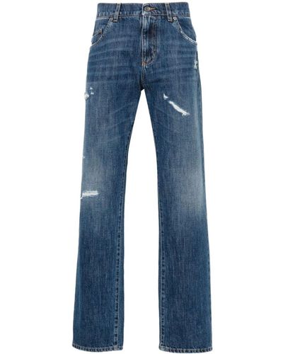 Dolce & Gabbana Straight Jeans With A Worn Effect - Blue