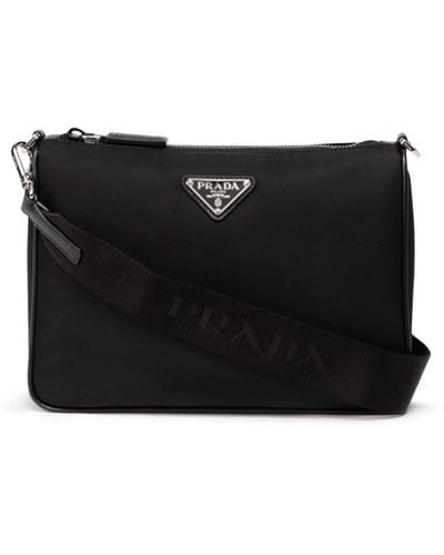 Prada `Re-Nylon` And Saffiano Leather Shoulder Bag - Black