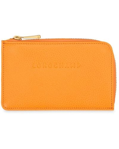 Longchamp Le Foulonné Zipped Leather Card Holder - Orange