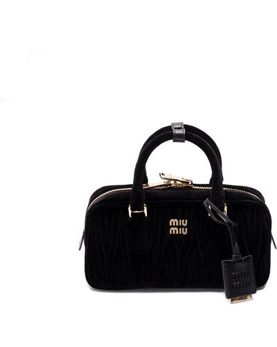 Miu Miu `arcadie` Matelassé Velvet Handbag - Black