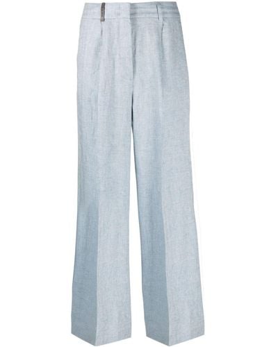 Peserico Patch-detail Linen Palazzo Trousers - Blue