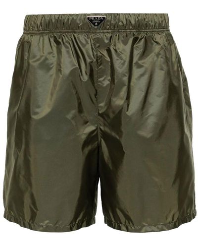 Prada Triangle-logo Elasticated Swim Shorts - Green