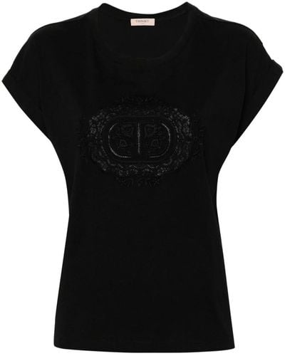 Twin Set Logo Embroidery T-Shirt - Black