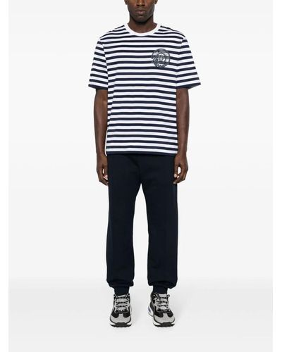Versace ` Nautical Emblem` Embroidery Striped T-Shirt - Blu
