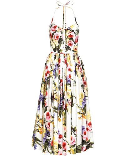 Dolce & Gabbana Printed Cotton Midi Dress - White