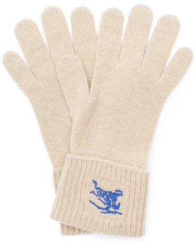 Burberry `Ekd` Embroidered Knit Gloves - White