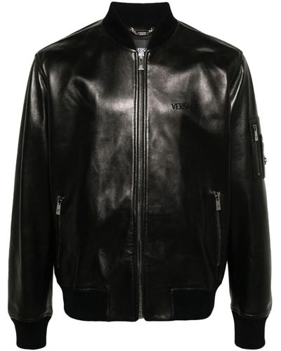 Versace Leather Bomber Jacket - Black