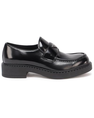 Prada `Chocolate` Brushed Leather Loafers - White