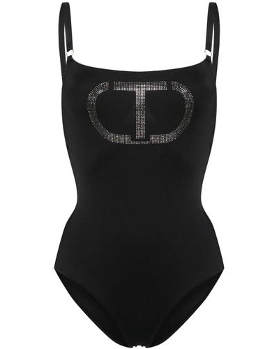 Twin Set `Oval T Logo` One-Piece Swimsuit - Black