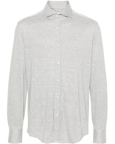 Brunello Cucinelli Mélange-effect Spread-collar Shirt - White