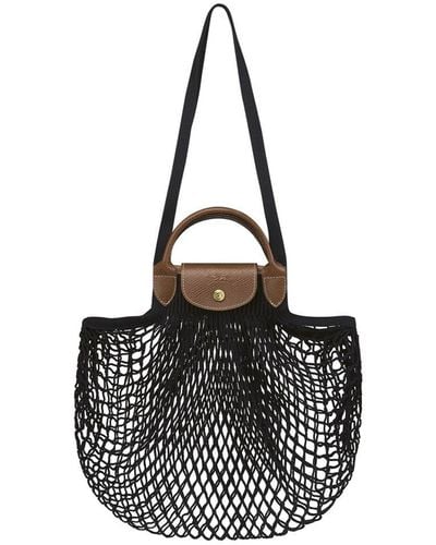 Longchamp `Le Pliage Filet` Large Mesh Bag - Black