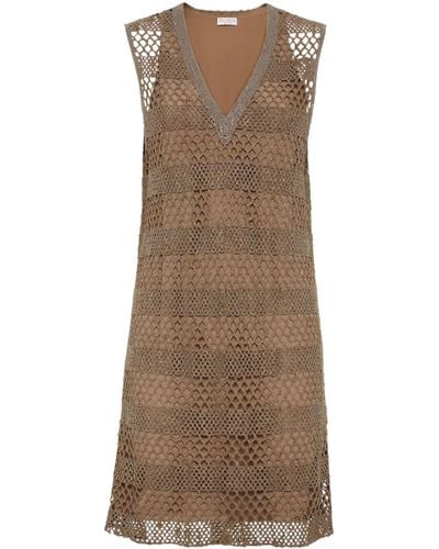 Brunello Cucinelli `Precious` Net Dress - Brown