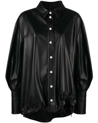 The Attico Short Leather Coat - Black