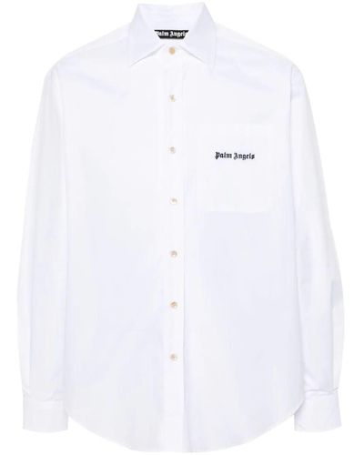 Palm Angels Logo-embroidered Cotton Shirt - White