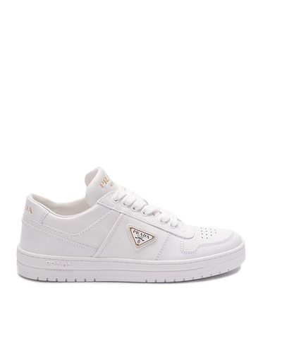Prada `Downtown` Leather Sneakers - White