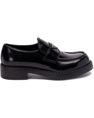 Prada `chocolate` Brushed Leather Loafers - Black