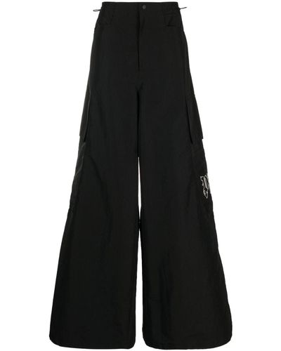 Palm Angels Pa Monogram-embroidery Wide-leg Trousers - Black
