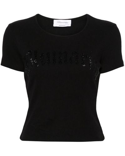 Blumarine Logo Ribbed Cotton Cropped T-shirt - Black