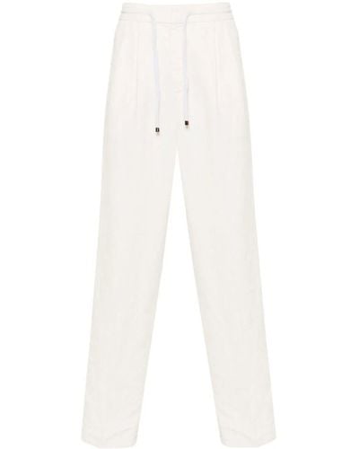 Brunello Cucinelli Mid-Rise Linen Blend Tapered-Leg Tailored Pants - White