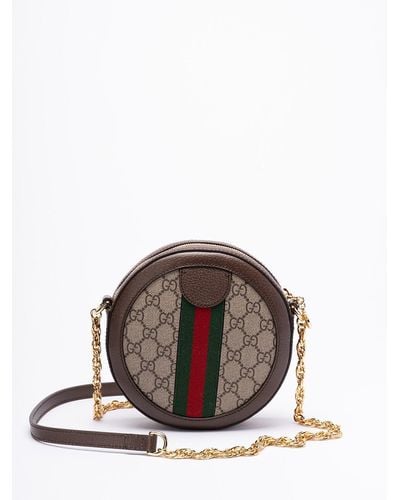 Gucci `Ophidia Gg` Mini Round Shoulder Bag - Marrone
