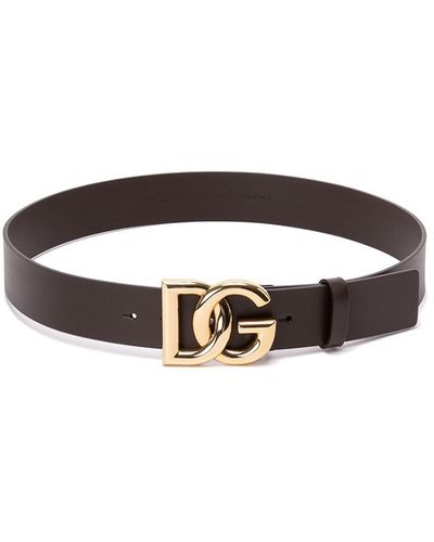 Dolce & Gabbana Leather Belt With Crossover Dg Logo Buckle - Brown
