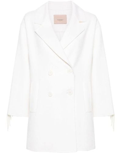 Twin Set Short Coat With Fringes - White