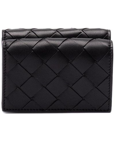 Bottega Veneta `Intrecciato Tiny Tri-Fold Zip Wallet` - Black
