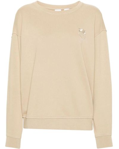 Pinko Logo-embroidered Cotton Sweatshirt - Natural